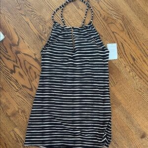 Black and White Striped swim dress